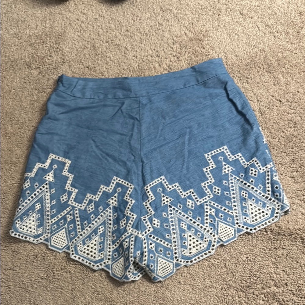 Highwaisted Blue Embroidered Women's Shorts - Picture 2 of 2